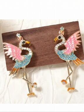 🌺Flamingo Rhinestone Earings Flamingo Accessories Jewelry Tropical Wear